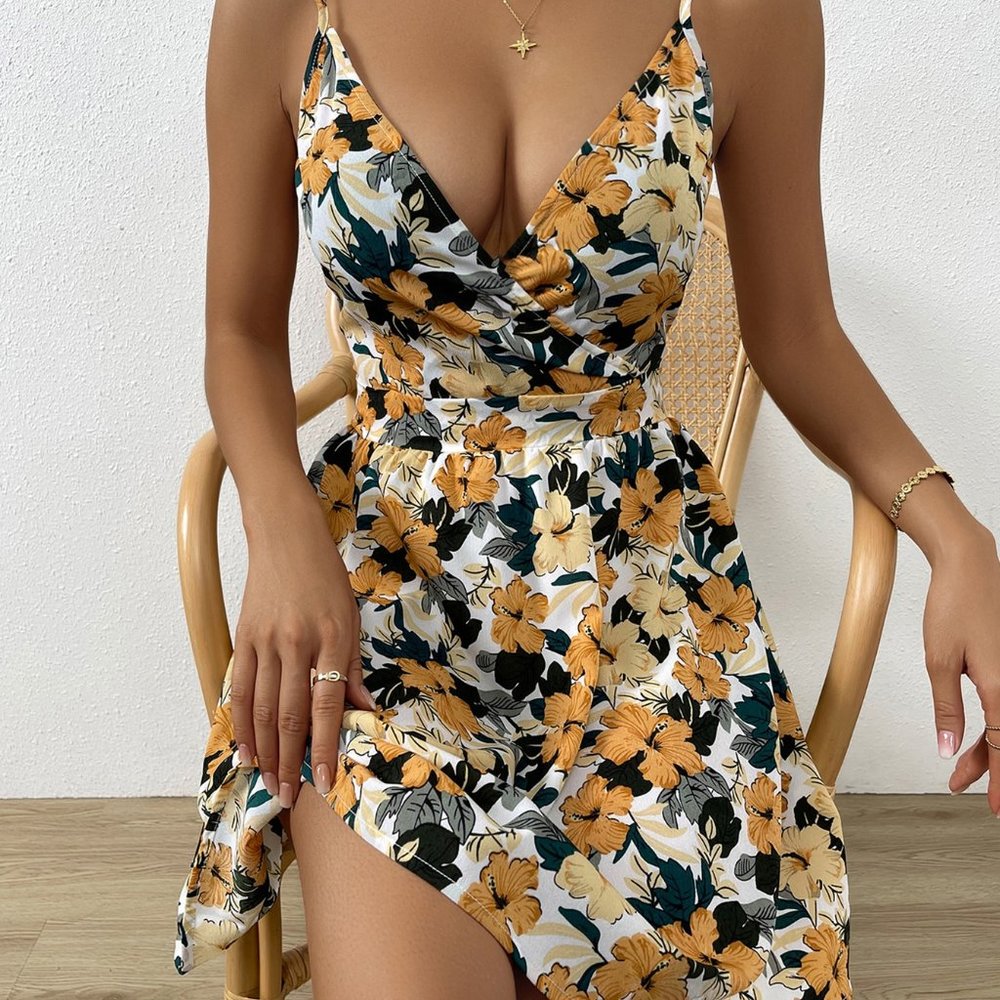 New Floral Print Cami Dress Yellow